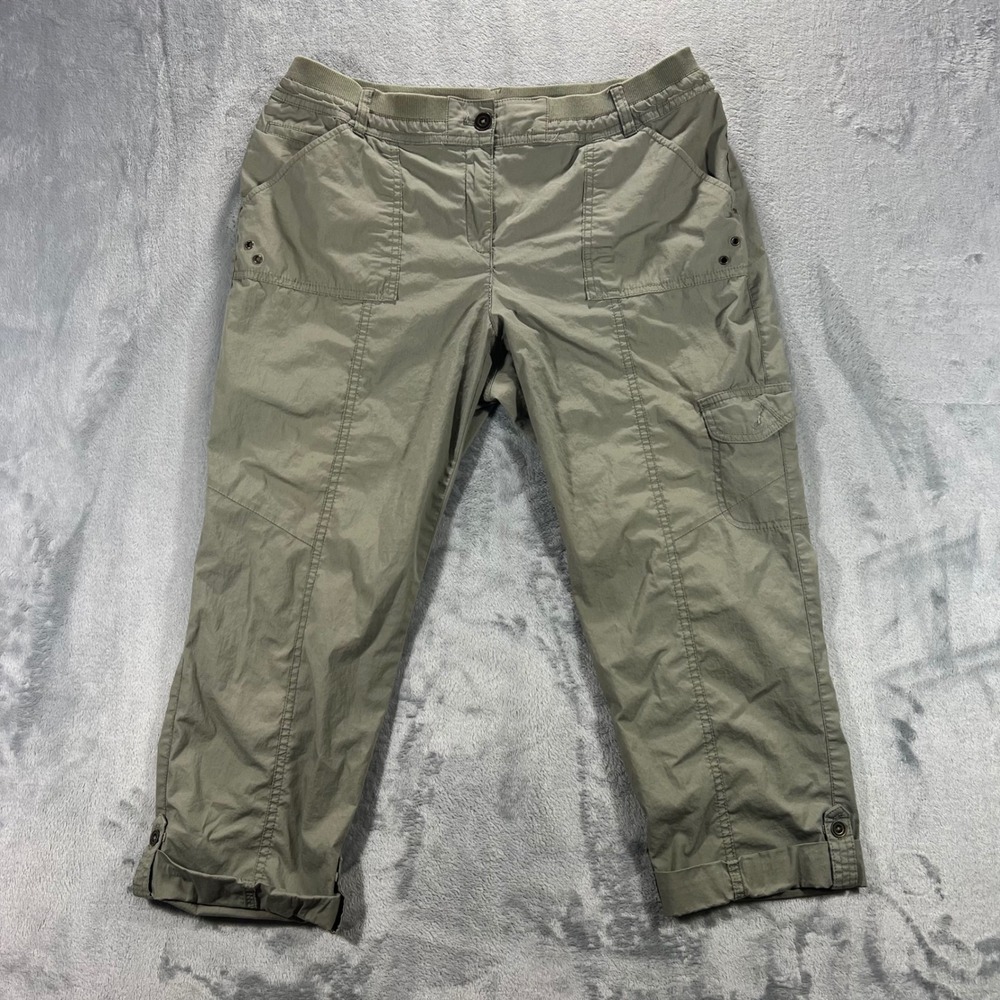 CHICO'S Cropped Cargo Pant Womens Size 2 Olive Green Utility Capris Active Hike